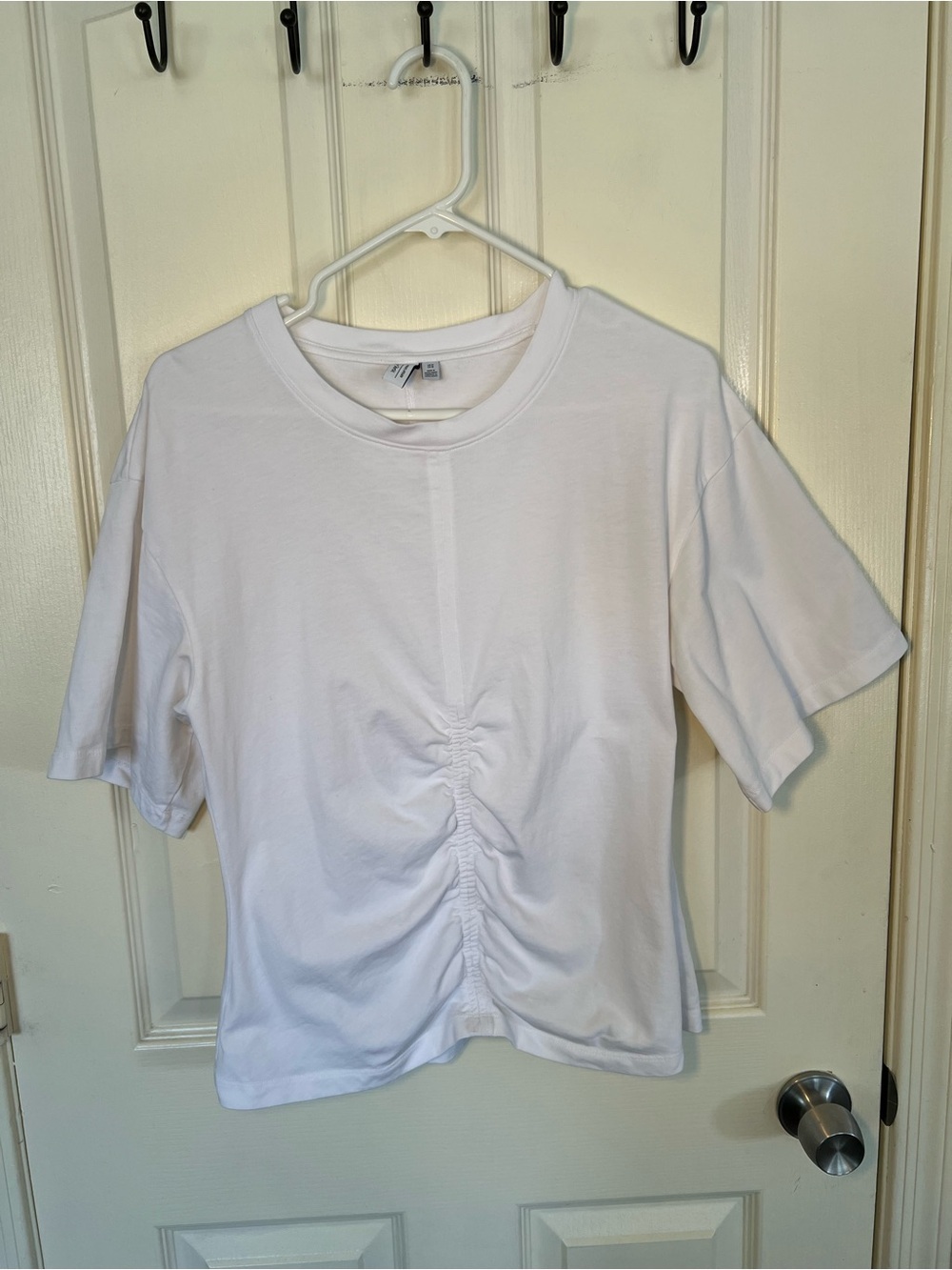 & Other Stories Los Angeles Atelier White Ruched Front Cotton Tee Top Size M